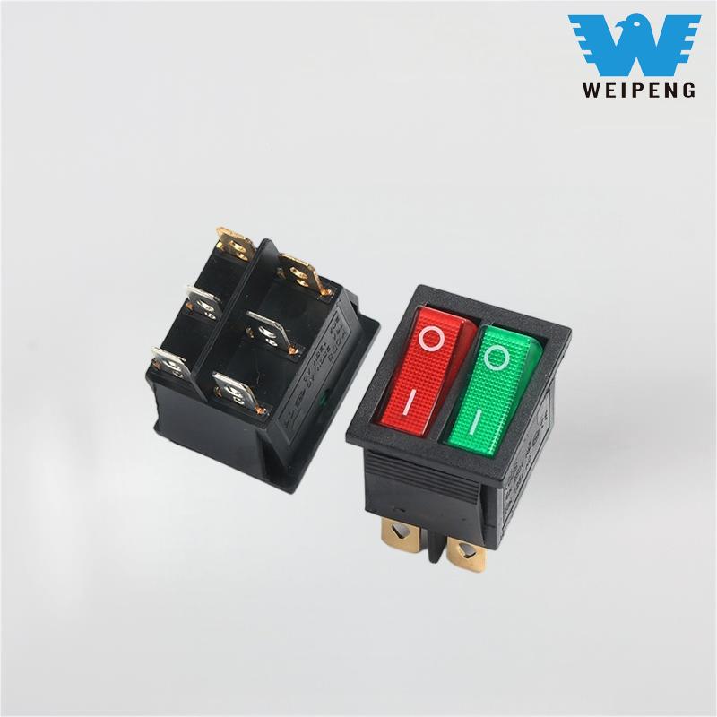 مفتاح Kcd4 مزدوج الروك على شكل قارب Dpdt 6-Pin مع أضواء حمراء وخضراء