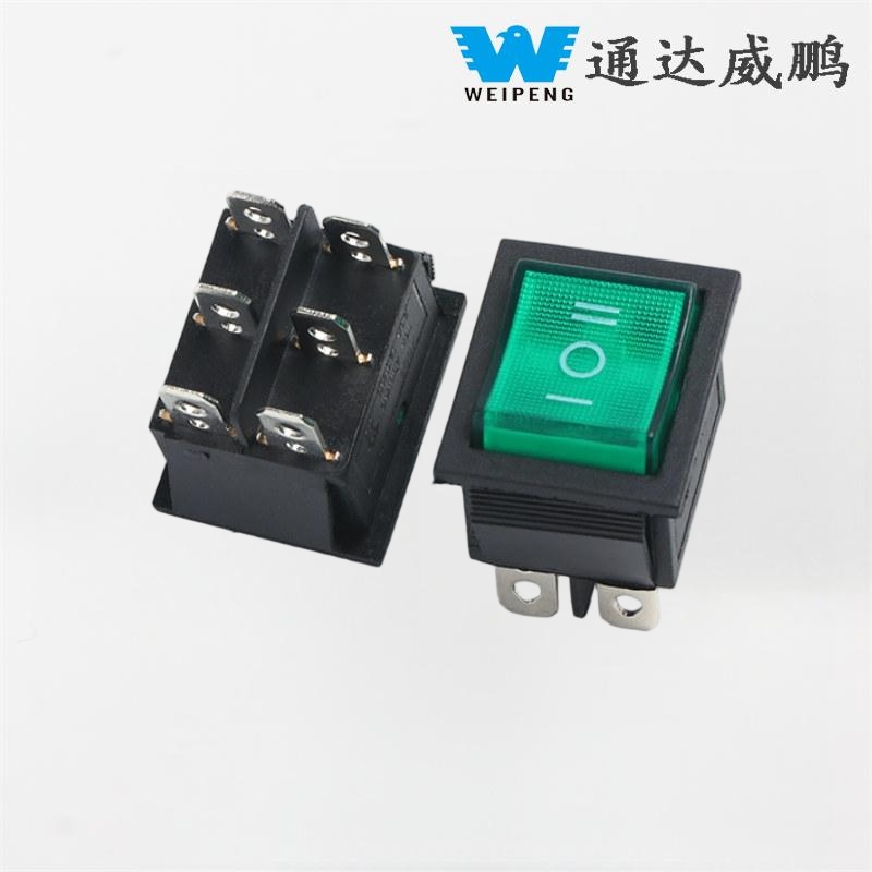 KCD4 مفتاح الروك LED الأخضر 6-pin/4-pin المضيء 16A 250V